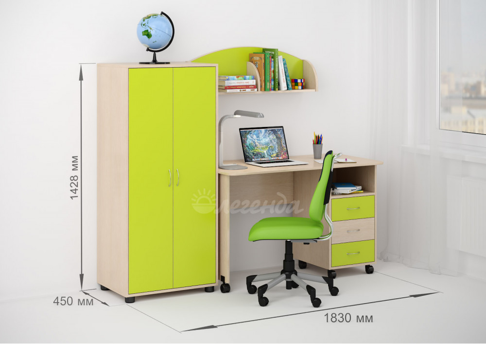 Детская модульная мебель «Уголок школьника» (кровать, шкаф и стол)